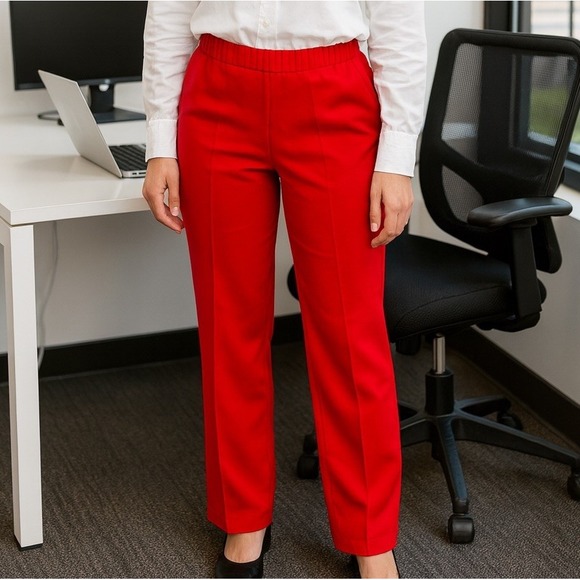 KORET Casual Pants Women 18 Red Pleated Elastic Waist Pull On - Picture 1 of 7